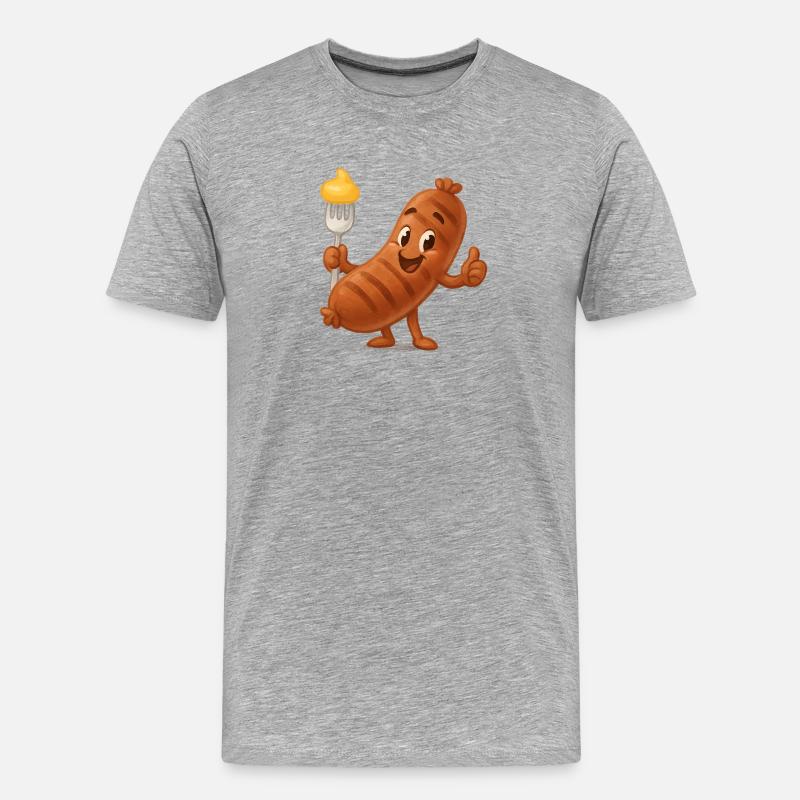 Würstchen mit Senf Cartoon - Männer Premium Bio T-Shirt - Grau meliert
