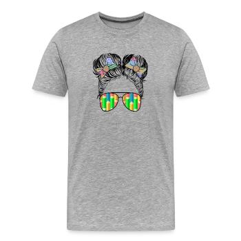 Teacher Bun Girl Pencil Shades Colorful Art Print - Men's Premium Organic T-Shirt - heather grey - Front - Damien (186cm)