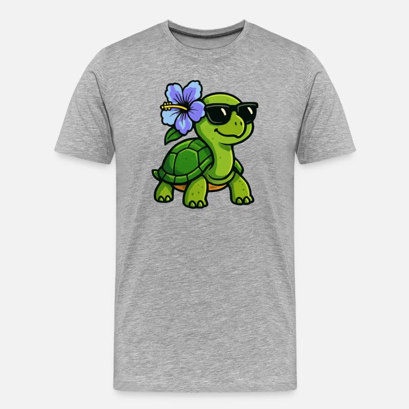 Tortue avec fleur d’hibiscus - T-shirt bio Premium Homme - gris chiné