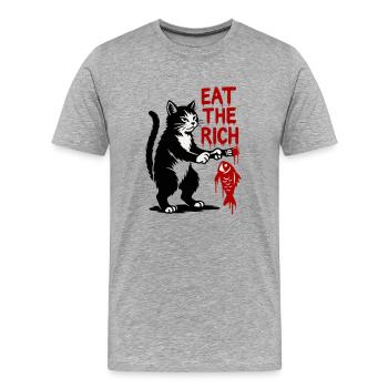 Katzengraffiti: Fischjagd Schrift - Männer Premium Bio T-Shirt - Grau meliert - Vorne - Damien (186cm)