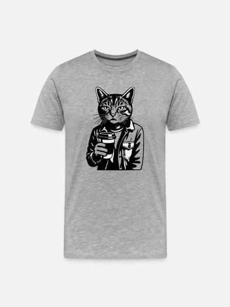 Cat Barista in Hoodie - Men's Premium Organic T-Shirt - heather grey