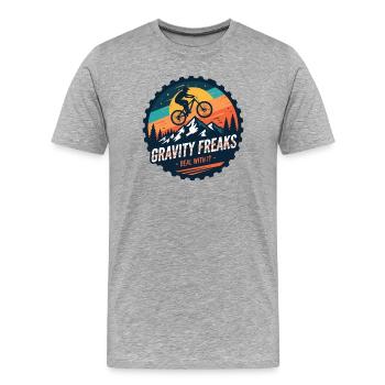 Gravity Freaks MTB Sunset Badge - Men's Premium Organic T-Shirt - heather grey - Front - Damien (186cm)