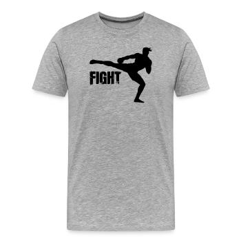 Kickboxer Silhouette mit Text Fight - Männer Premium Bio T-Shirt - Grau meliert - Vorne - Damien (186cm)