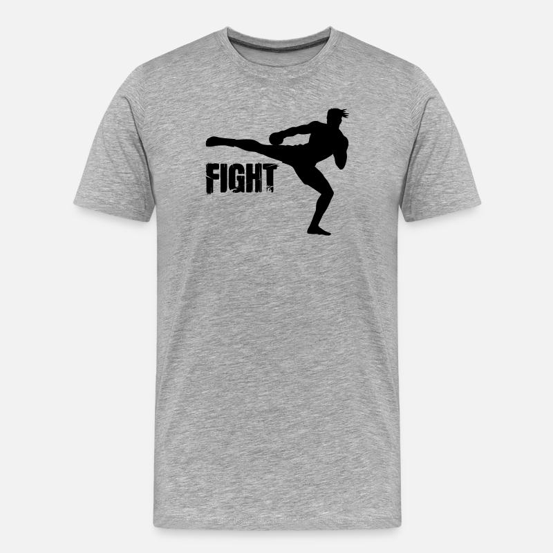 Kickboxer Silhouette mit Text Fight - Männer Premium Bio T-Shirt - Grau meliert