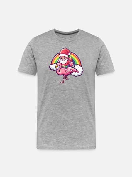 Flamingo Weihnachtsmann Weihnachten - Männer Premium Bio T-Shirt - Grau meliert