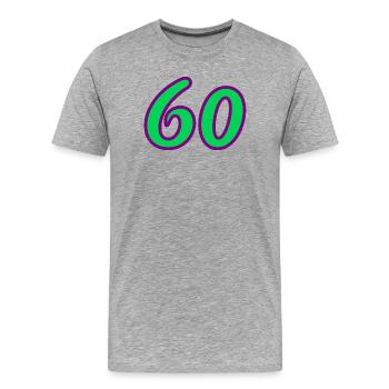 60. 60 ANS. 60e ANNIVERSAIRE. ANNIVERSAIRE 60 ANS. - T-shirt bio Premium Homme - gris chiné - Devant - Damien (186cm)