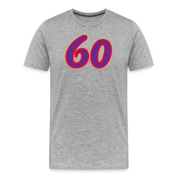 60. 60 ANS. 60e ANNIVERSAIRE. ANNIVERSAIRE 60 ANS. - T-shirt bio Premium Homme - gris chiné - Devant - Damien (186cm)