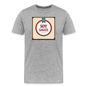 Sauce soja – Costume drôle d’Halloween - T-shirt bio Premium Homme - gris chiné - Devant - Damien (186cm)