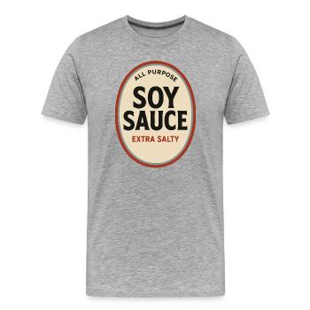 Sauce soja – Costume drôle d’Halloween - T-shirt bio Premium Homme - gris chiné - Devant - Damien (186cm)