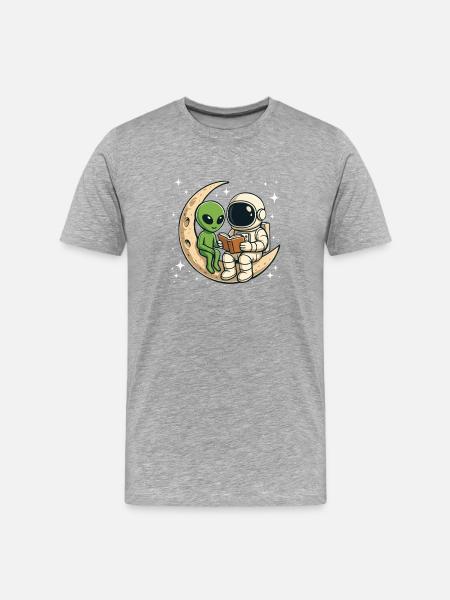 Reading Astronaut Alien Space Book Lover  - Men's Premium Organic T-Shirt - heather grey