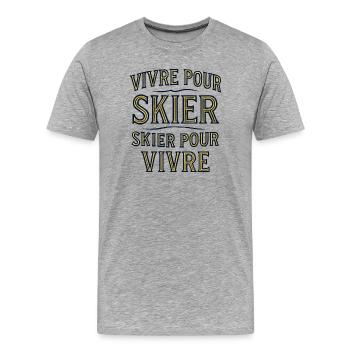 Live to Ski, Ski to Live - Men's Premium Organic T-Shirt - heather grey - Front - Damien (186cm)