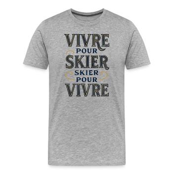 Live to Ski, Ski to Live - Men's Premium Organic T-Shirt - heather grey - Front - Damien (186cm)