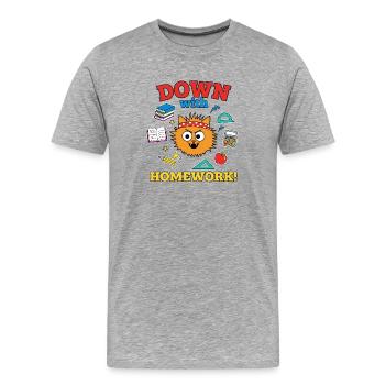 À bas les devoirs, élève chat rebelle de l’école - T-shirt bio Premium Homme - gris chiné - Devant - Damien (186cm)