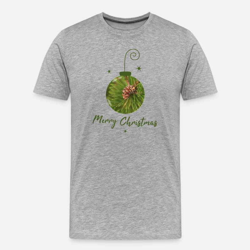 Grüne Weihnachtskugel mit Tannenzapfen - Männer Premium Bio T-Shirt - Grau meliert