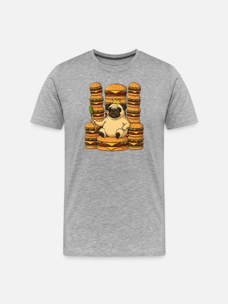 Funny Pug King Cheeseburger Cartoon Funny - Men's Premium Organic T-Shirt - heather grey