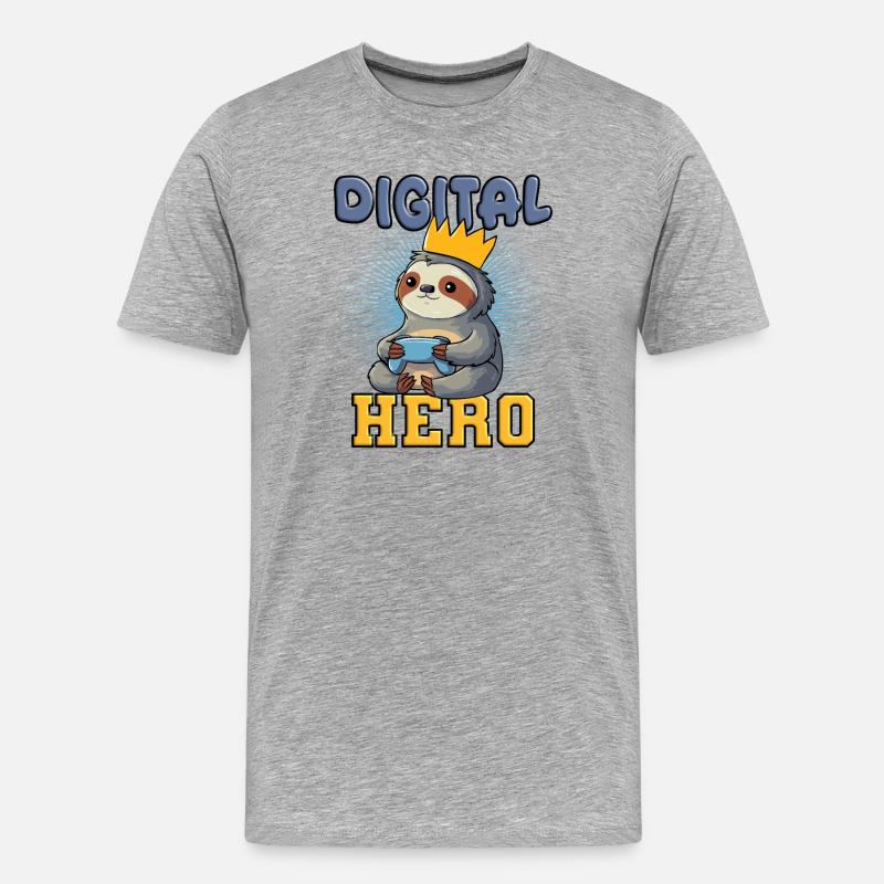 Faultier gaming - Männer Premium Bio T-Shirt - Grau meliert