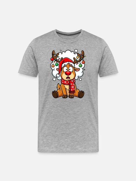 Christmas Reindeer Cartoon Humor - Men's Premium Organic T-Shirt - heather grey