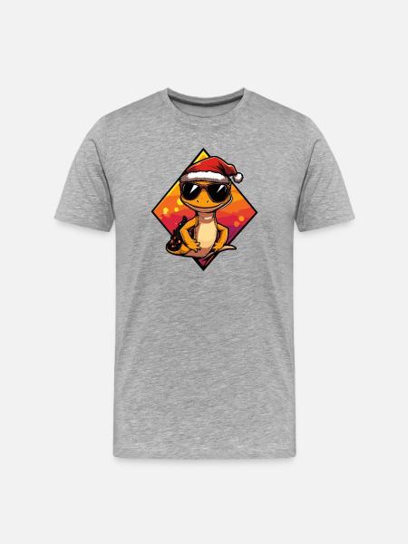 Gecko Lizard Santa Look - Männer Premium Bio T-Shirt - Grau meliert