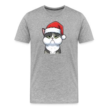 Dessin animé de Noël du chat agacé au chapeau - T-shirt bio Premium Homme - gris chiné - Devant - Damien (186cm)