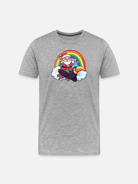 Oiseau toucan Père Noël - T-shirt bio Premium Homme - gris chiné