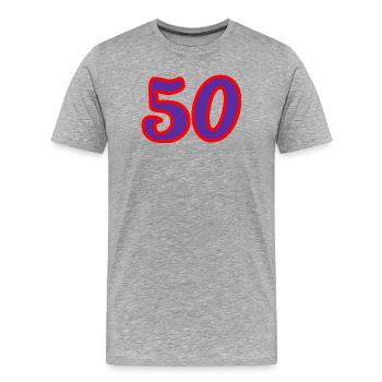 50. 50 ANS. 50e ANNIVERSAIRE. ANNIVERSAIRE 50 ANS. - T-shirt bio Premium Homme - gris chiné - Devant - Damien (186cm)