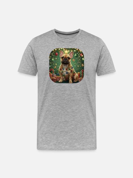 Festive French Bulldog Light Garland - Men's Premium Organic T-Shirt - heather grey