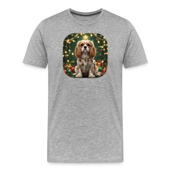 Festlicher Welpe unter Weihnachtslichterstern - Männer Premium Bio T-Shirt - Grau meliert - Vorne - Damien (186cm)