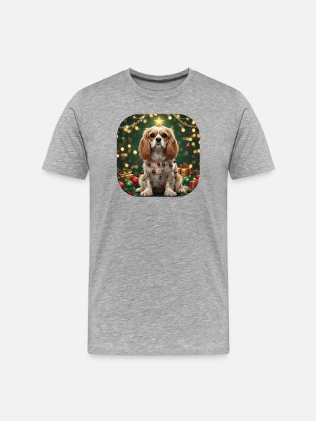 Festive Pup under Christmas Lights Star - Men's Premium Organic T-Shirt - heather grey