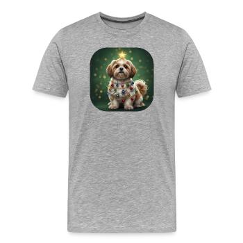 Welpe in Weihnachtsgirlande - Männer Premium Bio T-Shirt - Grau meliert - Vorne - Damien (186cm)