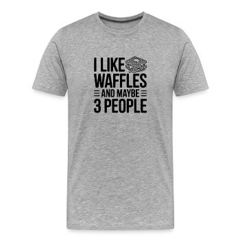 J’aime les gaufres et peut-être trois personnes - T-shirt bio Premium Homme - gris chiné - Devant - Damien (186cm)