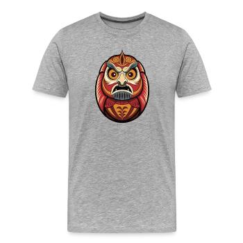 Daruma | Porte-bonheur japonais - T-shirt bio Premium Homme - gris chiné - Devant - Damien (186cm)