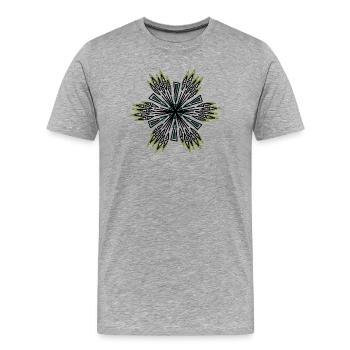 Étoile géométrique en spirale bleu-vert - T-shirt bio Premium Homme - gris chiné - Devant - Damien (186cm)