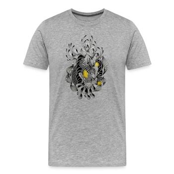 Schwarzweiß Blütengeflecht Gelb-Akzent - Männer Premium Bio T-Shirt - Grau meliert - Vorne - Damien (186cm)