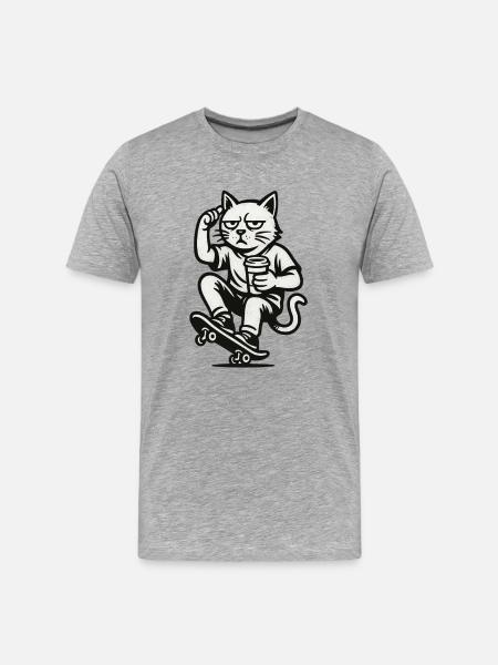 Grim Skate Cat - T-shirt bio Premium Homme - gris chiné
