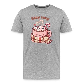 Tasse de cacao Stay Cozy - T-shirt bio Premium Homme - gris chiné - Devant - Damien (186cm)