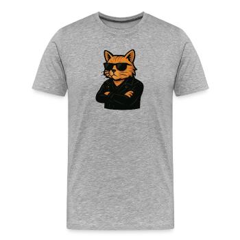 Cool cat with sunglasses in leather look - Men's Premium Organic T-Shirt - heather grey - Front - Damien (186cm)