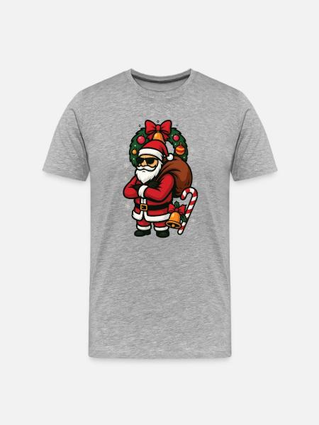 Cooler Weihnachtsmann mit Sonnenbrille - Männer Premium Bio T-Shirt - Grau meliert