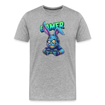 Neon Gaming Hase im Controller Gamer Bunny - Männer Premium Bio T-Shirt - Grau meliert - Vorne - Damien (186cm)
