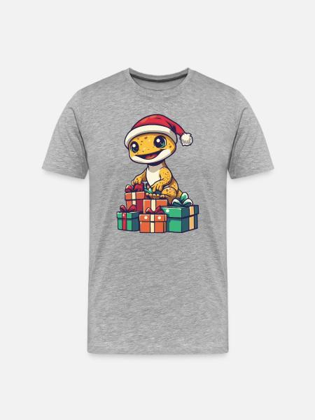 Echse Gecko Weihnachten Geschenke - Männer Premium Bio T-Shirt - Grau meliert