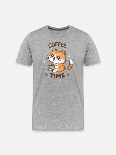 Cute Coffee Latte Cat - Men's Premium Organic T-Shirt - heather grey