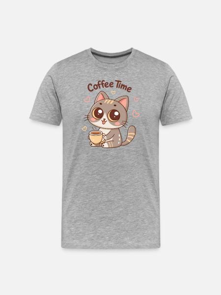 Kitten Coffee Time - Men's Premium Organic T-Shirt - heather grey