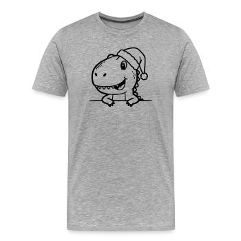 Niedlicher Cartoon Dino mit Weihnachtsmütze - Männer Premium Bio T-Shirt - Grau meliert - Vorne - Damien (186cm)