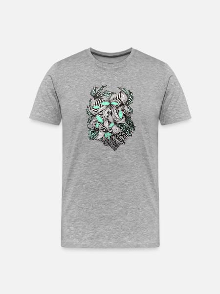Line Flowers Pattern Mint Accent - Men's Premium Organic T-Shirt - heather grey