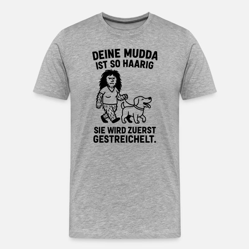 deine mutter haarig witz - Männer Premium Bio T-Shirt - Grau meliert