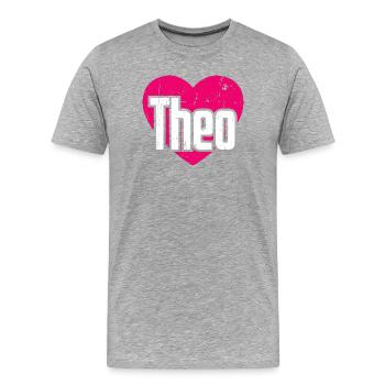 J’aime Théo Cœur Rose J’aime Théo - T-shirt bio Premium Homme - gris chiné - Devant - Damien (186cm)