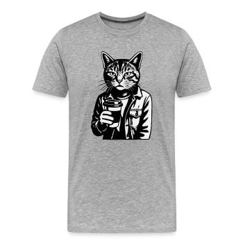 Katzenbarista mit ToGo Kaffee - Männer Premium Bio T-Shirt - Grau meliert - Vorne - Damien (186cm)
