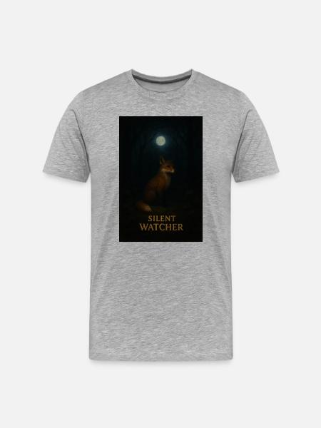 Silent Waiting Fox by Moonlight - Men's Premium Organic T-Shirt - heather grey