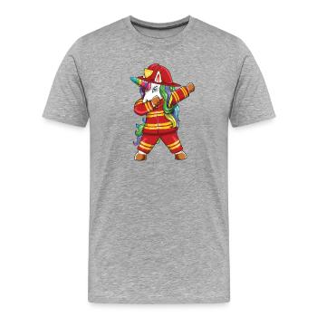 Dabbing Einhorn-Feuerwehrmann Papa Ersthelfer Gi - Männer Premium Bio T-Shirt - Grau meliert - Vorne - Damien (186cm)