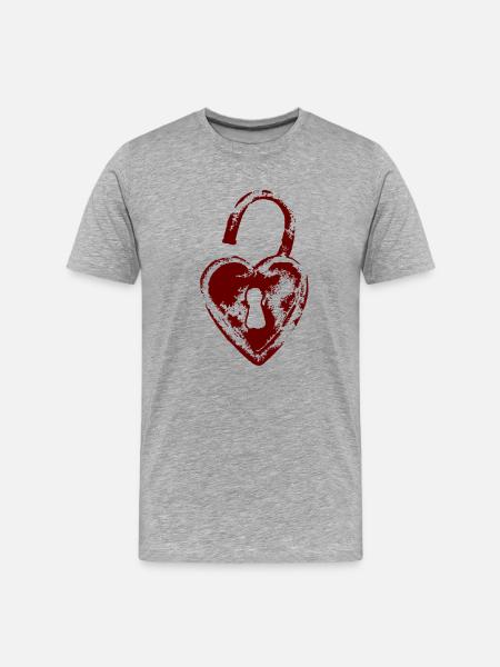 Red Heart Lock Love Design - Men's Premium Organic T-Shirt - heather grey