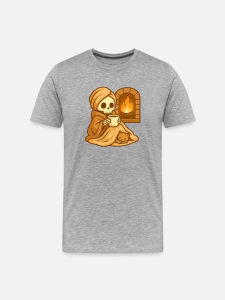 Cozy Fireplace Skeleton – Warm & Relaxed - Men's Premium Organic T-Shirt - heather grey